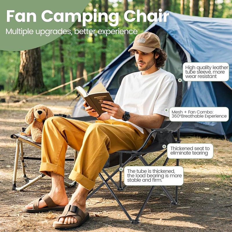 WEIDIORME 2 Pack Camping Chairs with Fan, Lightweight Camp Chair 300LBS Portable Foldable Chairs for Adults & Teens, Compact with Carry Bag for Camping, Beach, Picnics, Outdoor - Image 4